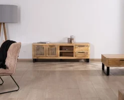 Banc TV 175 cm en manguier et pieds métal 