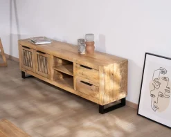 Banc TV 175 cm en manguier et pieds métal 