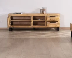 Banc TV 175 cm en manguier et pieds métal 