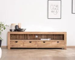 Banc TV 200 cm épuré en palissandre "Kalanohé" niche et 4 tiroirs