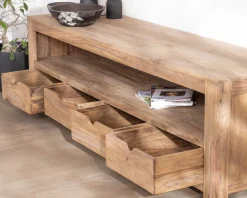 Banc TV 200 cm épuré en palissandre "Kalanohé" niche et 4 tiroirs