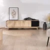 Banc TV 4 portes 180 cm en manguier avec porte déco noire "Jappy"