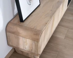 Banc TV 4 portes 180 cm en manguier avec porte déco noire 