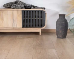 Banc TV 4 portes 180 cm en manguier avec porte déco noire 