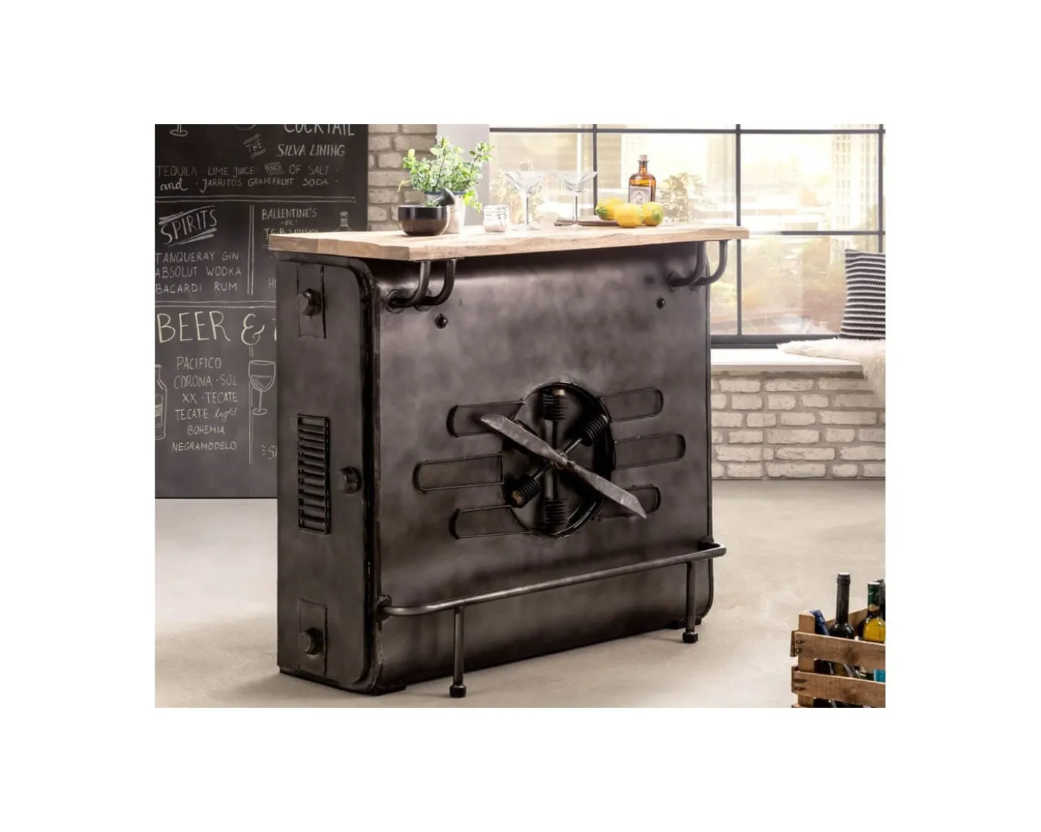 Bar métal et bois style récup multi rangements "Crazy" avec hélice