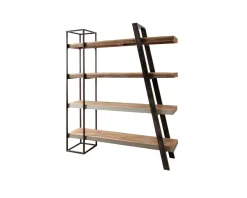 Bibliothèque design contemporain "Mezzo" bois métal et finition ciment
