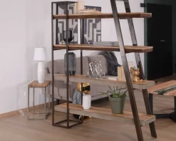 Bibliothèque design contemporain "Mezzo" bois métal et finition ciment