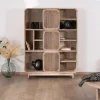 Bibliothèque en manguier style épuré "Jappy" avec portes coulissantes ajourées