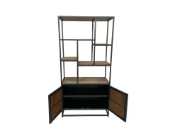 Bibliothèque industrielle 180x90 cm métal gris et manguier 