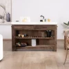 Billot de cuisine en teck recyclé et plateau marbre blanc "Grana"