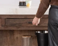 Billot de cuisine en teck recyclé et plateau marbre blanc 