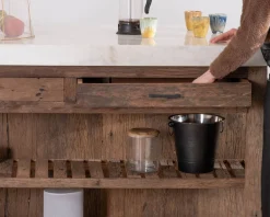 Billot de cuisine en teck recyclé et plateau marbre blanc 
