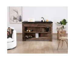 Billot de cuisine en teck recyclé et plateau marbre noir "Grana"