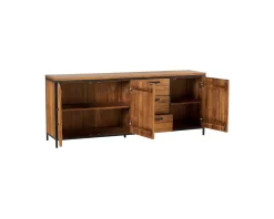 Buffet 3 portes 3 tiroirs en teck massif et métal 195 cm "Roster"