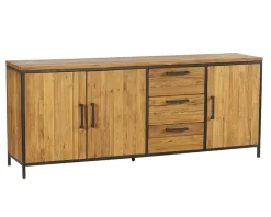 Buffet 3 portes 3 tiroirs en teck massif et métal 195 cm "Roster"