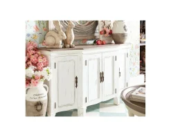 Buffet 4 portes blanc cassé vieilli plateau bois "Héritage"