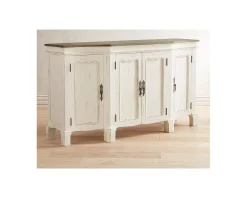 Buffet 4 portes blanc cassé vieilli plateau bois 