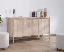 Buffet 3 portes 175cm en manguier massif côtés arrondis 