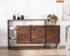 Buffet 3 portes design déstructuré en bois et métal "Crescendo" avec éclairage LEDs
