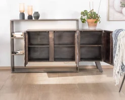 Buffet 3 portes design déstructuré en bois et métal "Crescendo" avec éclairage LEDs