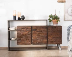 Buffet 3 portes design déstructuré en bois et métal 
