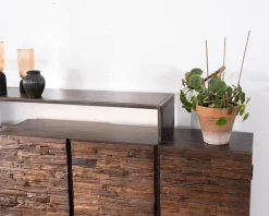 Buffet 3 portes design déstructuré en bois et métal 