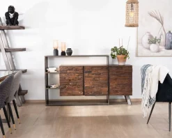 Buffet 3 portes design déstructuré en bois et métal 