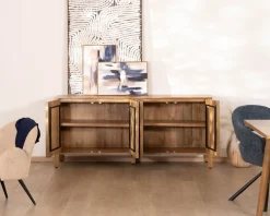 Buffet 4 portes esprit zen en manguier massif naturel 4 portes « Sicaly » 180 cm
