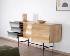 Buffet 3 portes japandi bicolore bois et métal "Elegancy" 150 cm