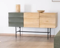 Buffet 3 portes japandi bicolore bois et métal 