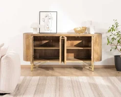 Buffet arrondi avec plateau en terrazzo blanc et pieds métal doré "Bruges"