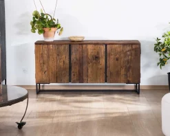 Buffet bas 3 portes acacia massif 150cm "Cachou chic"