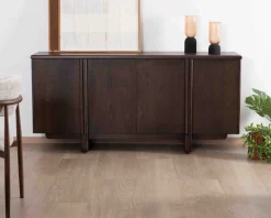 Buffet bas 4 portes esprit japandi "Laumie" teinte foncée