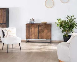 Buffet bas 2 portes style industriel rétro acacia et métal noir 