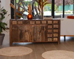 Buffet bas ethnique en bois exotique brut recyclé 150cm 