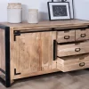 Buffet bas industriel en bois d’acacia naturel et métal "Montréal"