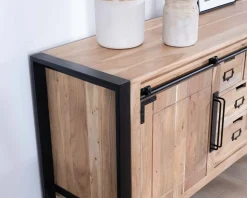 Buffet bas industriel en bois d’acacia naturel et métal "Montréal"
