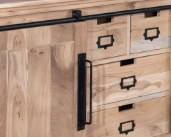 Buffet bas industriel en bois d’acacia naturel et métal 