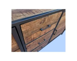 Buffet bas industriel métal gris et bois de manguier massif "Vista"