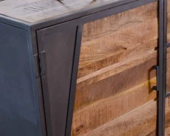 Buffet bas industriel métal gris et bois de manguier massif 