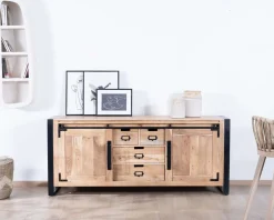 Buffet de salle à manger industriel en métal et bois 190 cm "Montréal"