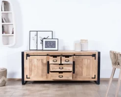Buffet de salle à manger industriel en métal et bois 190 cm 