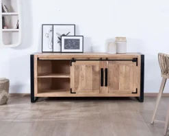 Buffet de salle à manger industriel en métal et bois 190 cm 