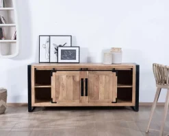 Buffet de salle à manger industriel en métal et bois 190 cm 