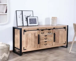 Buffet de salle à manger industriel en métal et bois 190 cm 