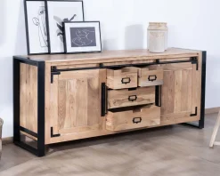 Buffet de salle à manger industriel en métal et bois 190 cm 