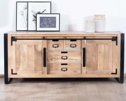 Buffet de salle à manger industriel en métal et bois 190 cm 