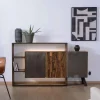 Buffet design bois massif avec LED et décor métal et ciment "Mezzo"