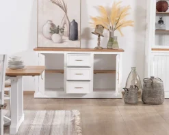 Buffet en acacia blanc 165cm et plateau naturel "Trégastel"