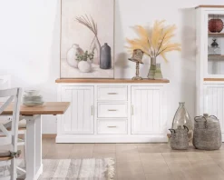 Buffet en acacia blanc 165cm et plateau naturel 